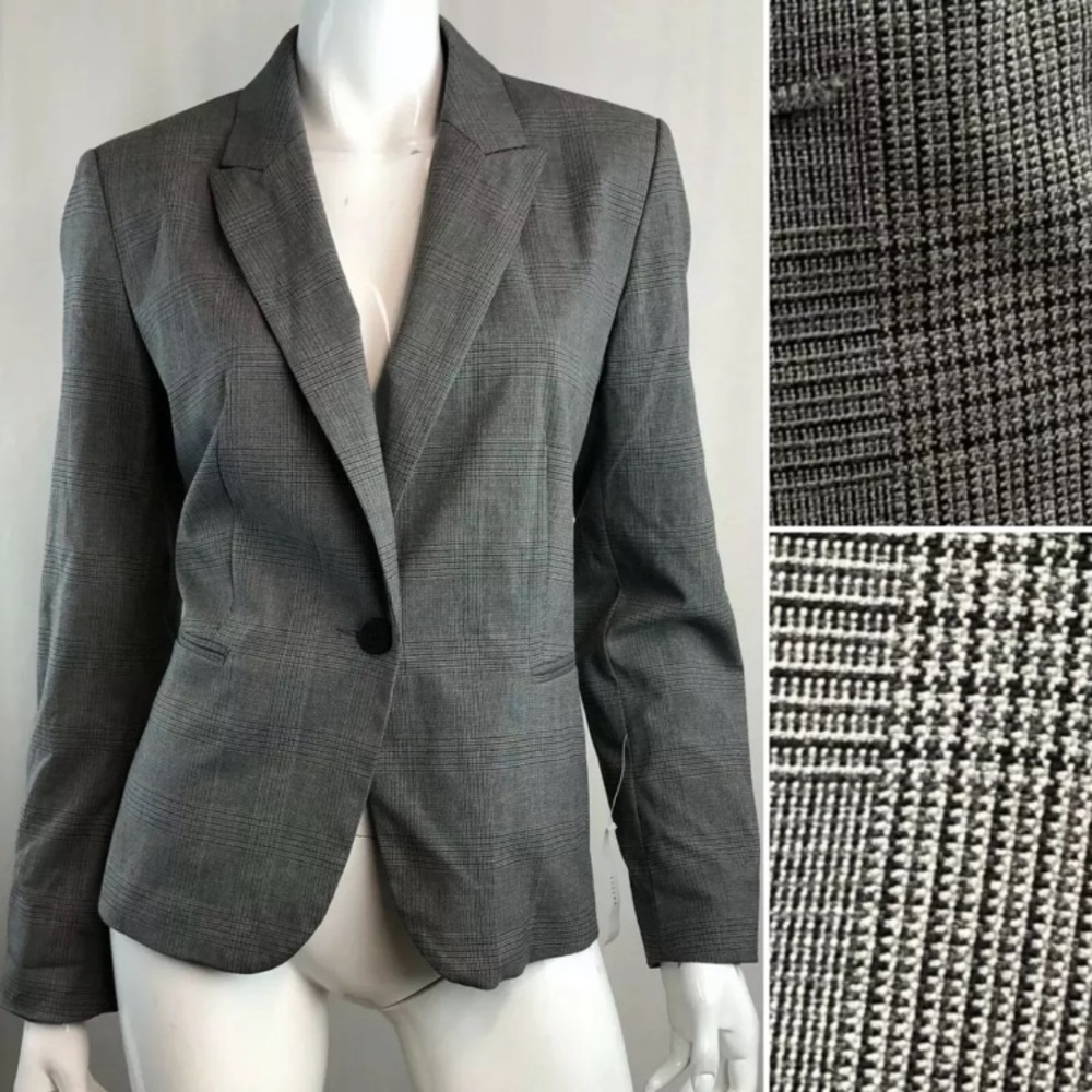 Zara Basic Plaid Stretchy One Button Blazer Jacket - image 1